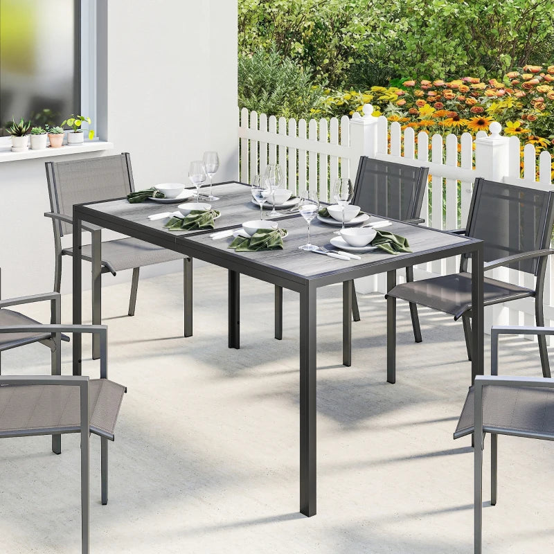 Outdoor Dining Table for 4-6, 59" Outdoor Patio Table with Metal Legs, Wood-Effect Top, Grey
