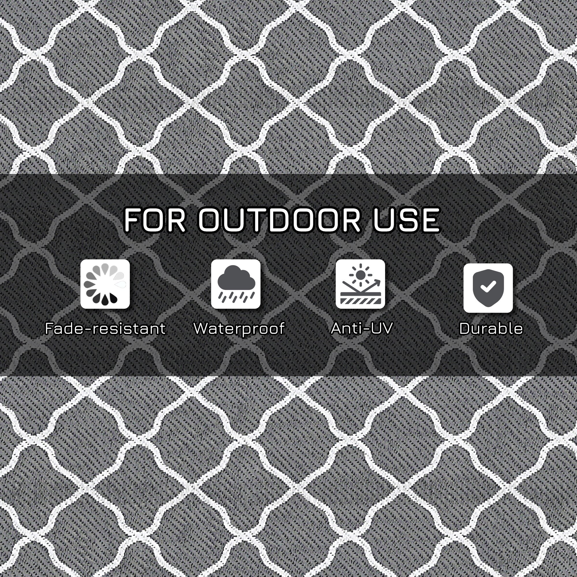 Outsunny 6' x 9' Waterproof Outdoor Rug RV Reversible Mat for Backyard Deck Picnic Beach Camping Grey White Net
