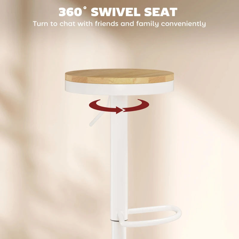 Wood Barstools Set of 2, Swivel Bar Stools with Adjustable Height for Kitchen Counter, Natural Wood and White