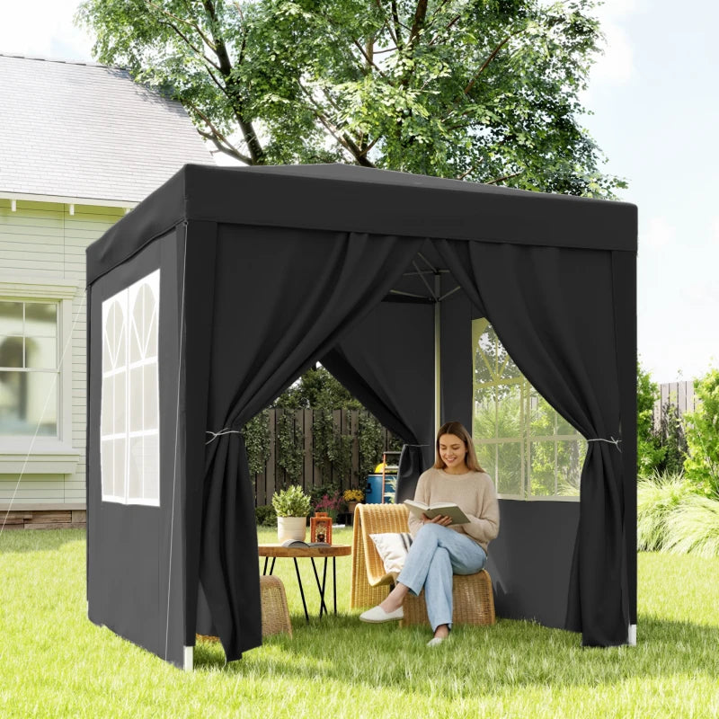 6.6'x6.6' Pop Up Canopy Tent with Sidewalls, Instant Sun Shelter Camping Gazebo with Carry Bag, Black