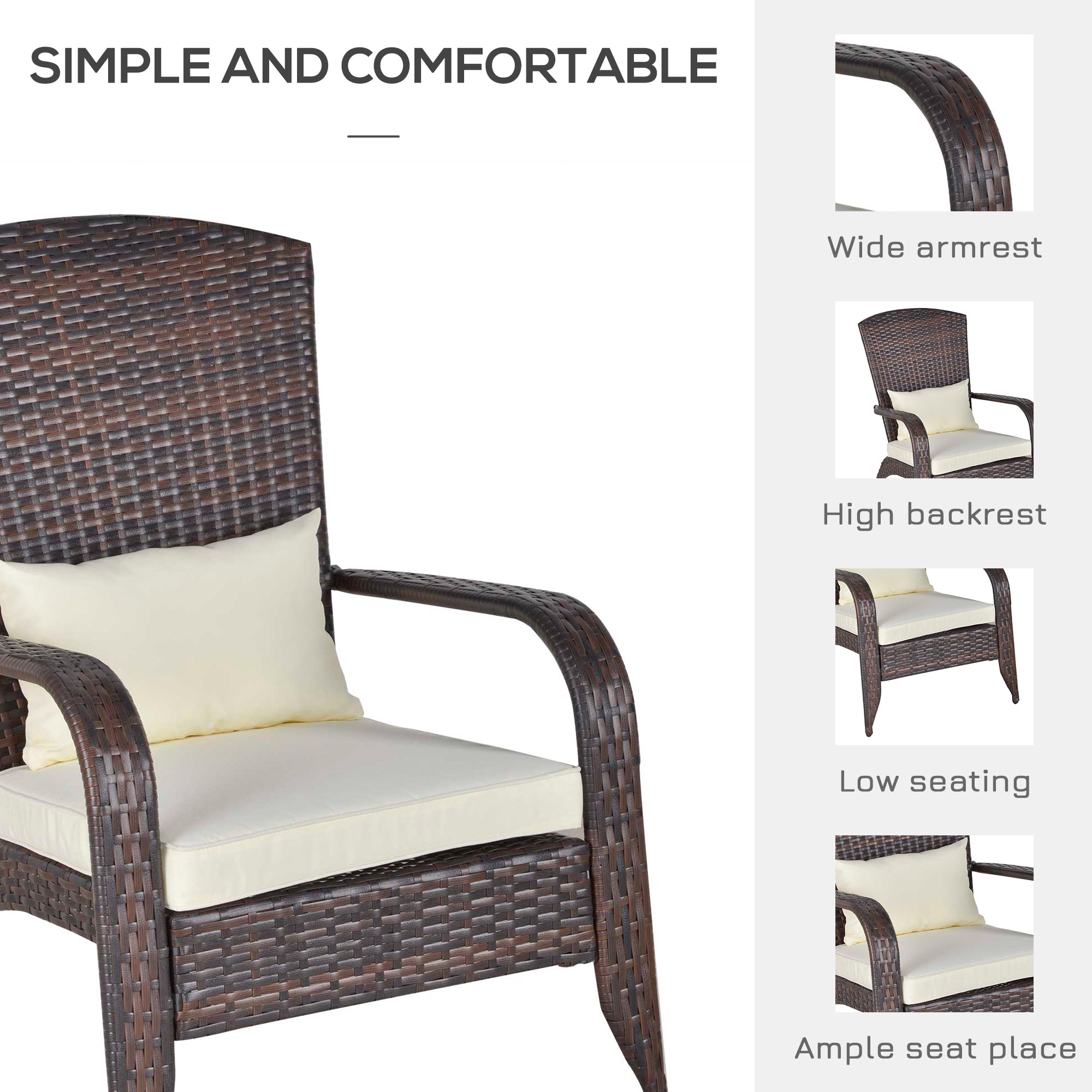 Outsunny White Rattan Adirondack Deck Chair Outdoor Classic Armrest Lounge Chair with Cushion