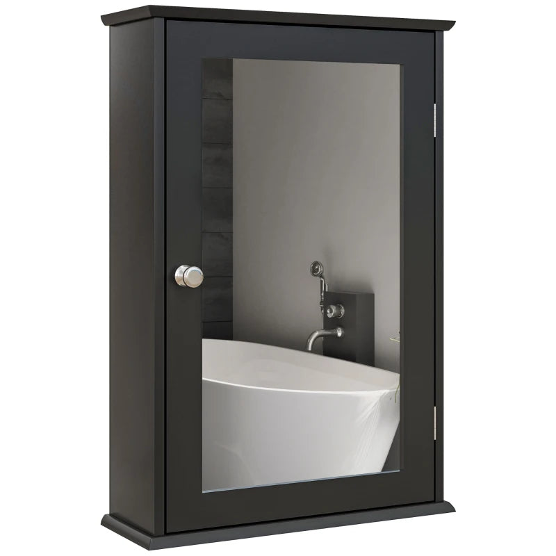 Bathroom Mirror Cabinet, Wall Mounted Medicine Cabinet with Door and Shelves, Black