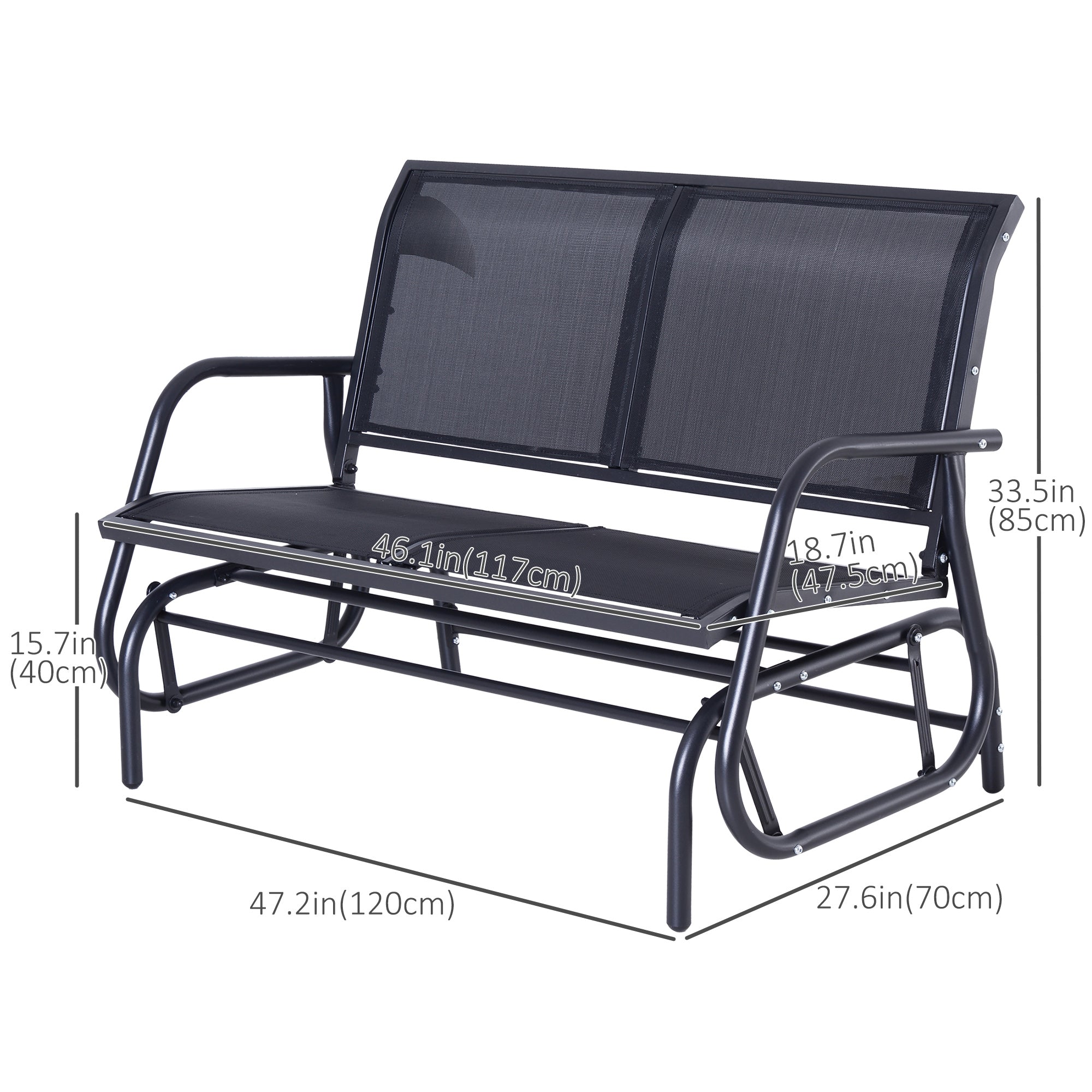 Outsunny Patio Double Glider Bench Swing Chair Rocker Heavy-Duty Loveseat Outdoor Garden Rocking Bench Steel Frame Sling Fabric Seat