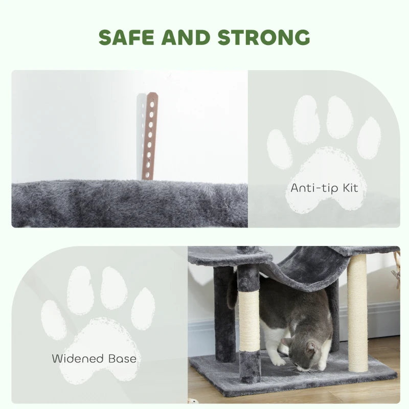 69" Cat Tree, Multi-Level Cat Tower with 2 Condos, Plush Perch and Sisal Scratching Posts, Dark Grey