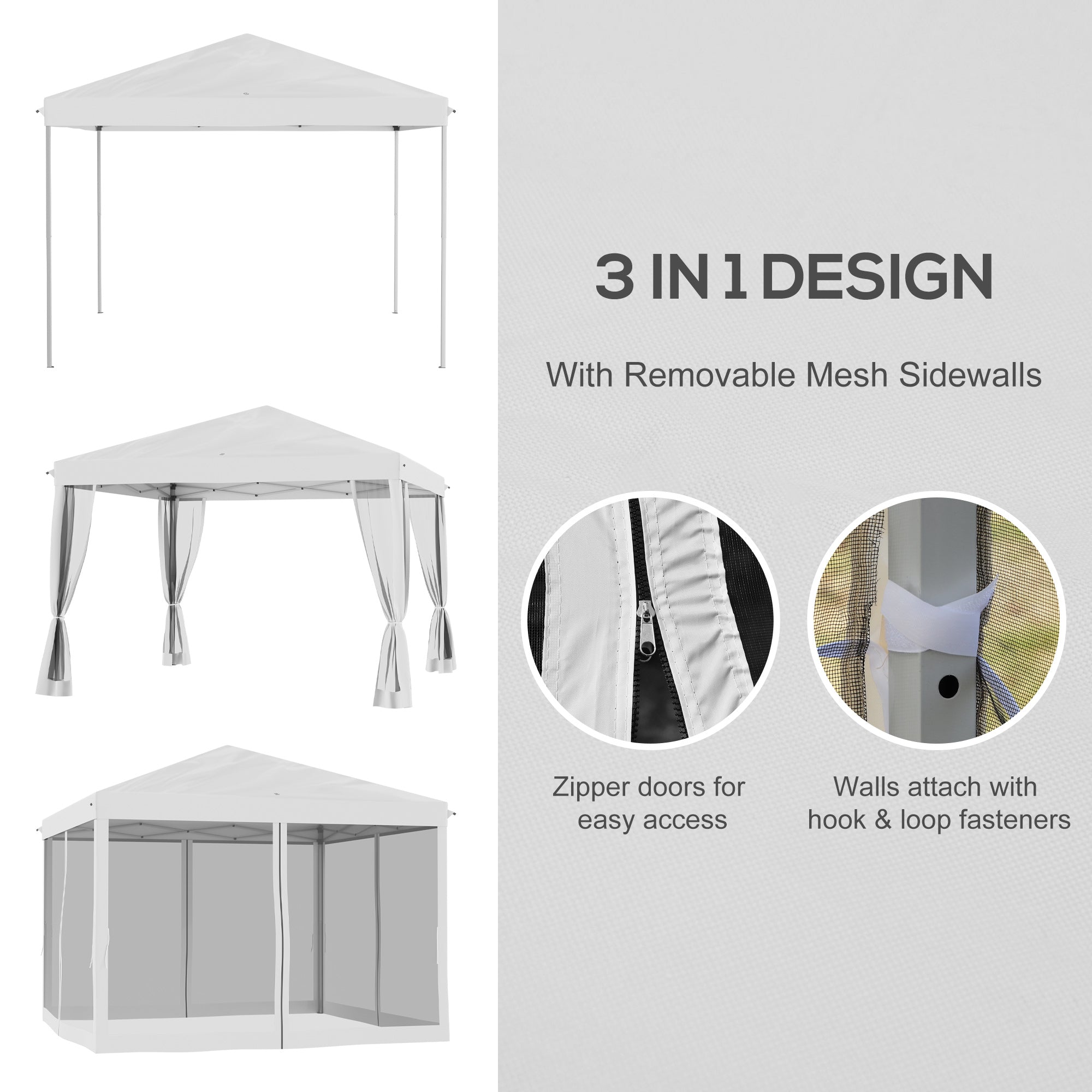 Outsunny 10x10 Pop-Up Gazebo Tent with Mesh Sidewalls & Carry Bag for Outdoor Patio, UV Protection, Cream White