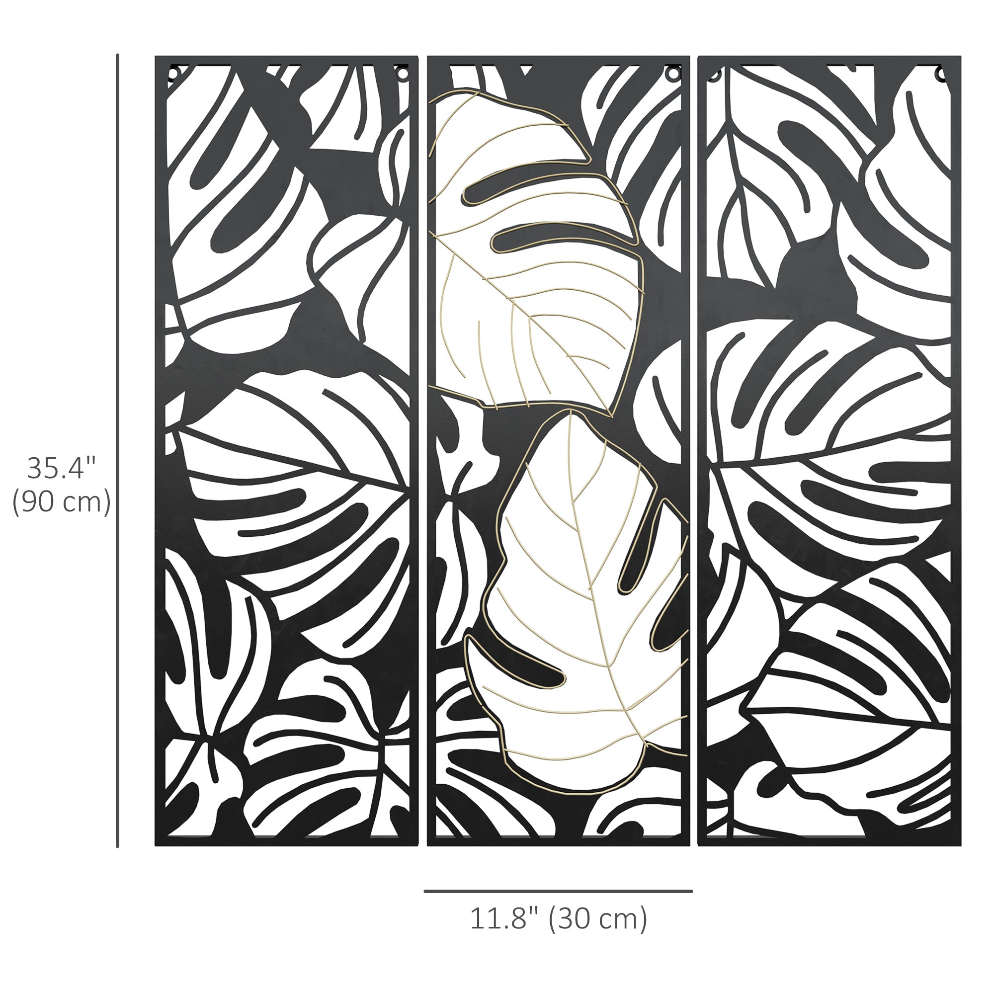 HOMCOM Metal Wall Art Set: Abstract Line Fir Leaves Hanging Sculptures for Living Room, Bedroom, Kitchen Decor