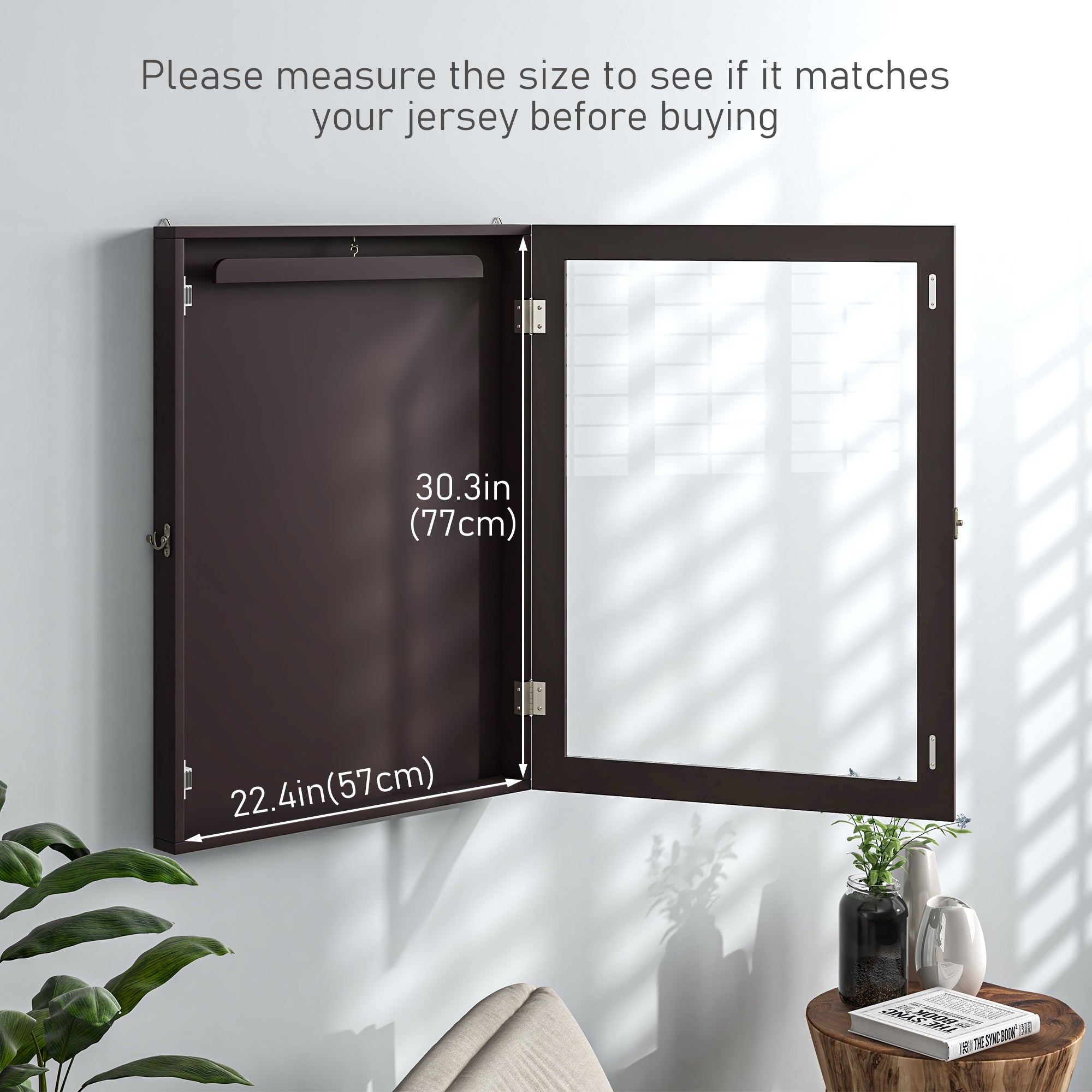 HOMCOM Sports Jersey Display Case 24"x32" Shadow Box for Hockey Basketball Football Baseball Memorabilia Brown