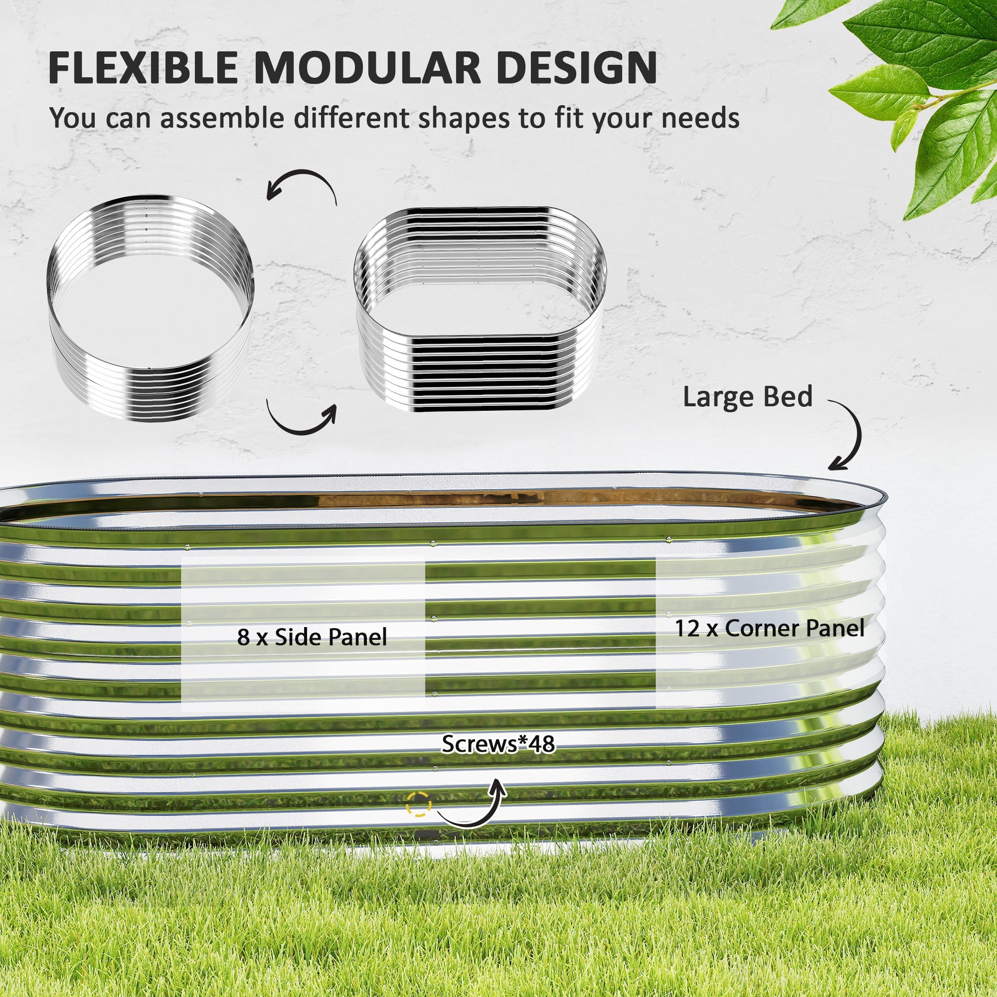 Outsunny 5.2 x 2.6 x 1.8ft Galvanized Raised Garden Bed, Easy DIY Oval Planter Box with Safety Edging and Gloves, Silver