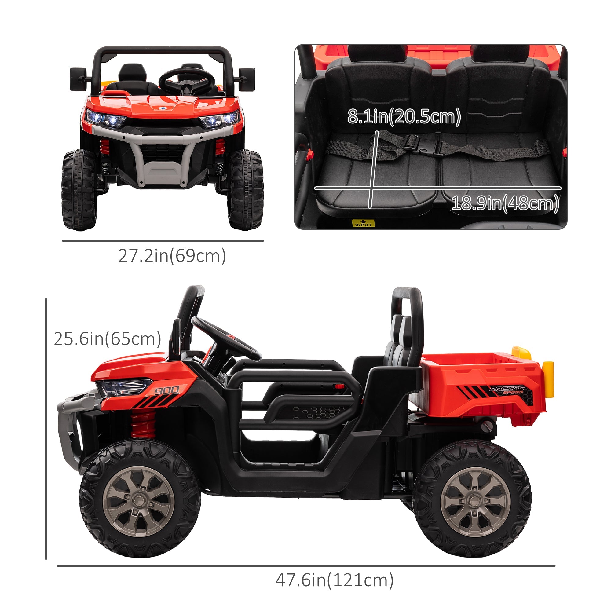 Aosom Kids Ride on Car 12V with Electric Bucket, Two-Seater Battery-Powered Cars for Kids with Shovel, Remote Control, Spring Suspension| Aosom Canada