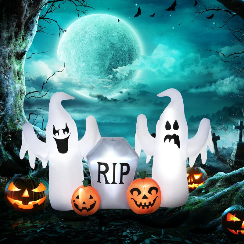 Outsunny 7ft Inflatable Halloween Ghost with Horns – LED Blow-Up Yard Display with Flame Effect