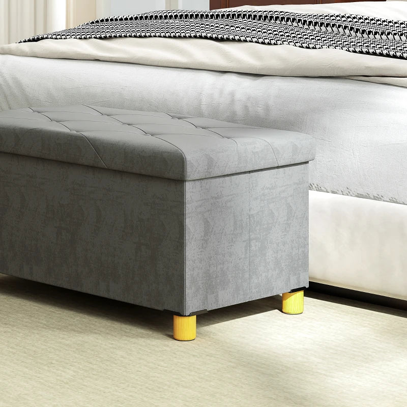 Storage Ottoman Bench, Velvet Upholstered Foldable Ottoman Footrest, Foot Stool with Wood Legs for Living Room, Bedroom
