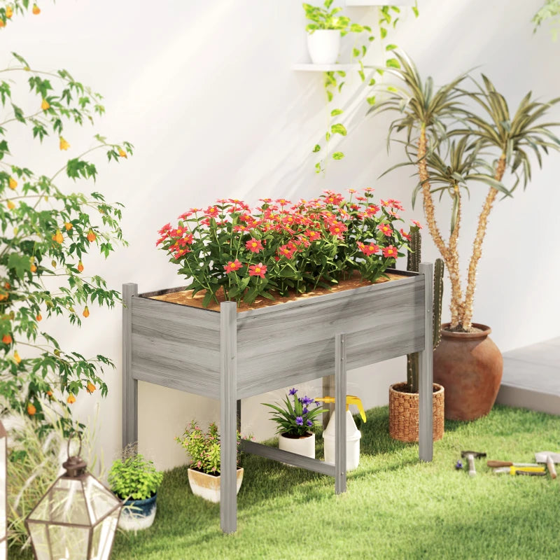 Wooden Raised Planter Box with Drain Holes for Vegetables, Flowers, Outdoor Garden Bed, 45.3x21.7x31.5inch, Grey