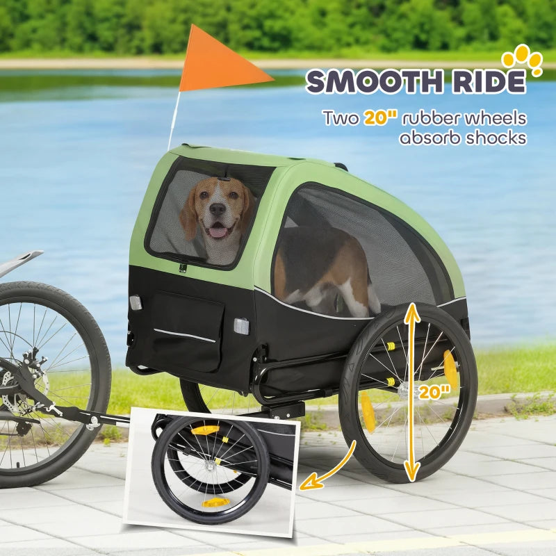 Dog Bike Trailer, Pet Cart Bicycle Wagon with 20" Wheels and Ventilated Windows, Portable Dog Trailer
