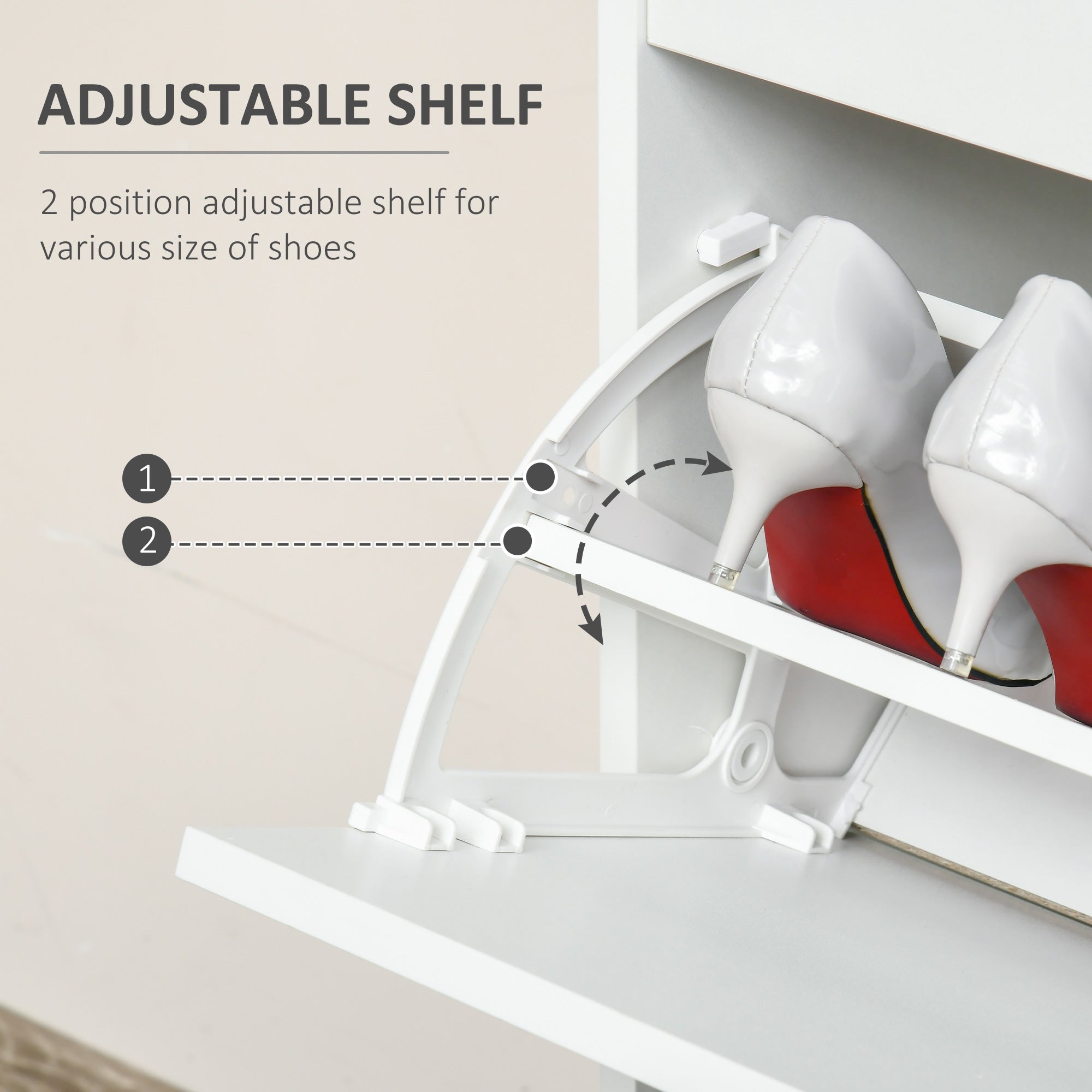 HOMCOM Compact Shoe Sanctuary: Storage Cabinet with Drawer, 2 Flip Doors, Adjustable Shelves for 16 Pairs, White