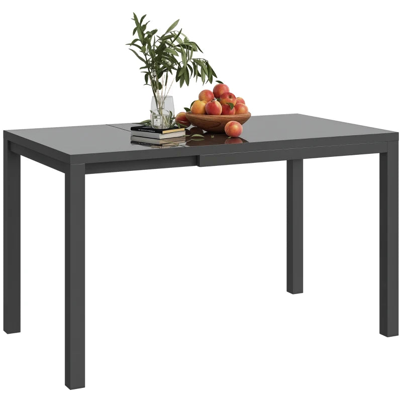 Extendable Patio Dining Table, 33.5"-49.2" Adjustable Outdoor Dining Table for 4-6 Person, with Tempered Glass Top, Metal Frame, for Lawn, Garden, Dark Grey