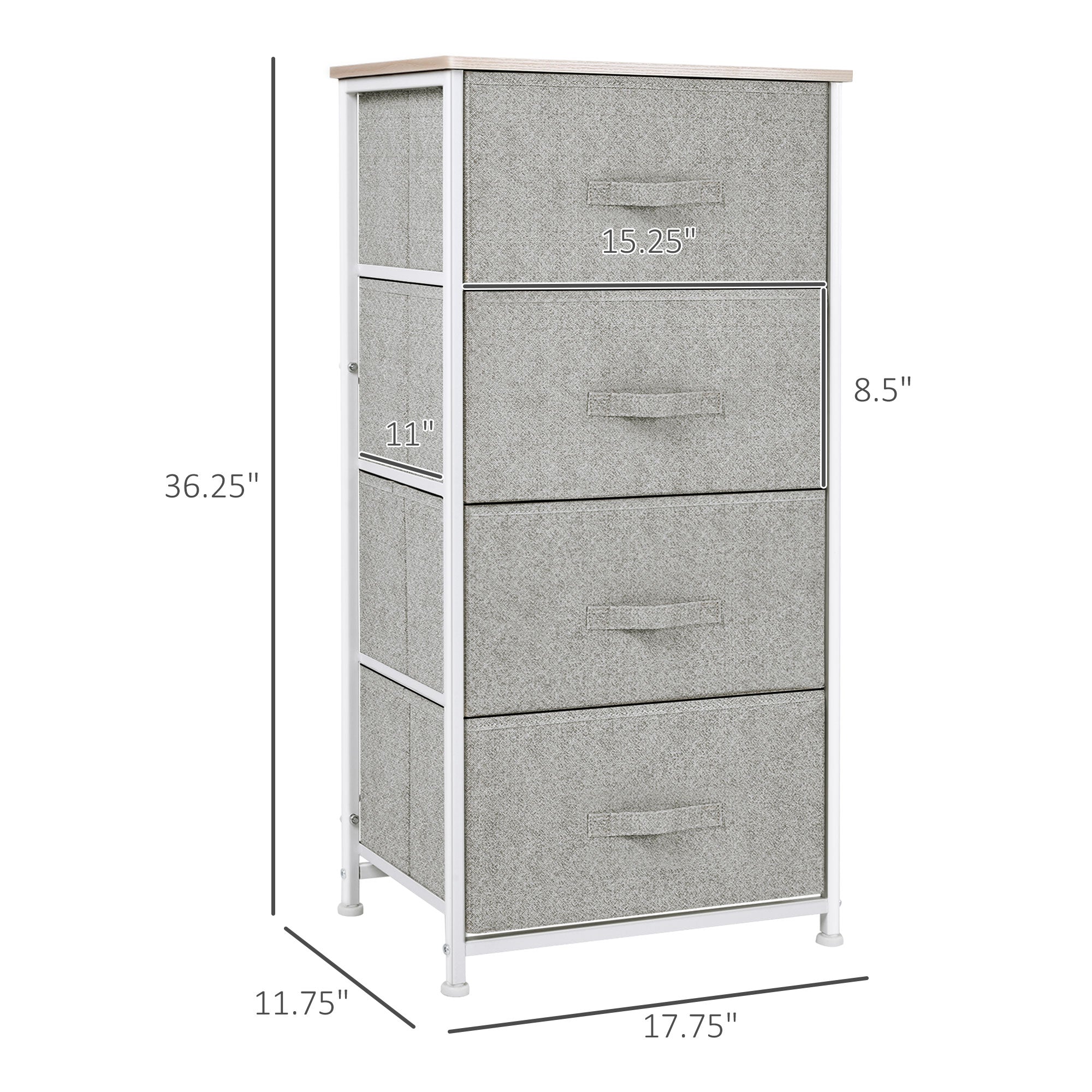 HOMCOM Linen Fabric Storage Solution: Drawer Cabinet Organizer with 4 Removable Drawers and Metal Frame for Living Room, Kitchen, Grey