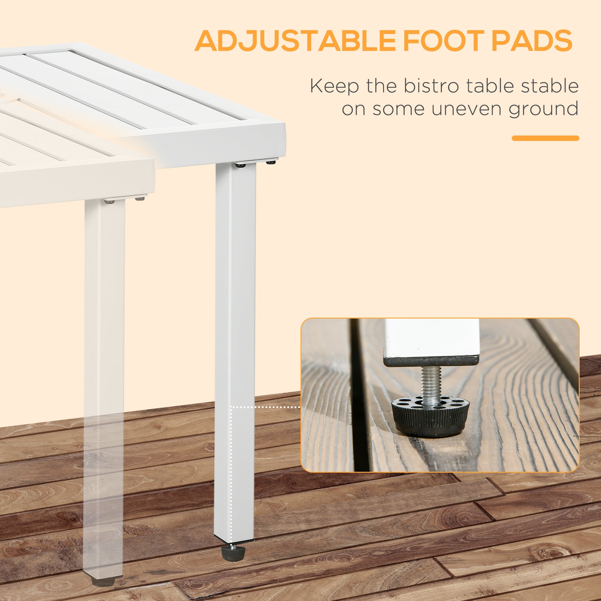 Outsunny Patio Side Table with Umbrella Hole Steel Frame Small Coffee Table White