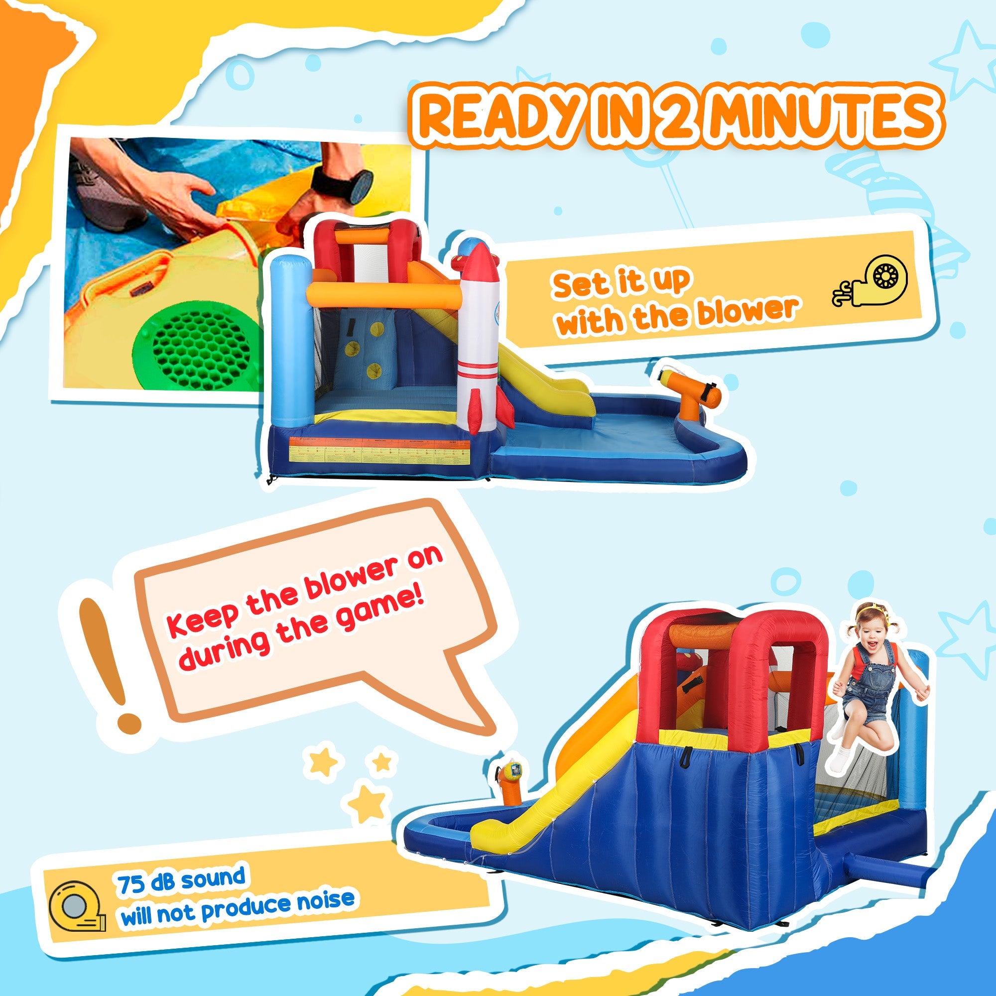 Qaba 5 in 1 Inflatable Bouncy Castle for Kids with 550W Blower, Splash Pool, Jumping Area, Climbing Wall, Cannon