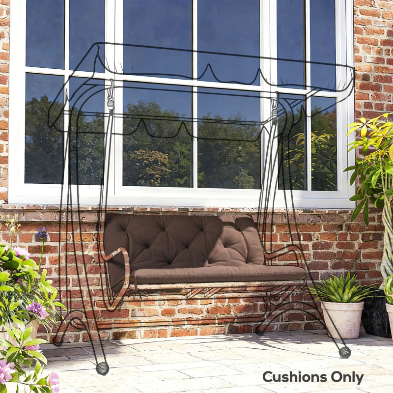 Garden Bench Cushion with Backrest, Non-Slip 2 Seater Soft Pad with Ties, Coffee