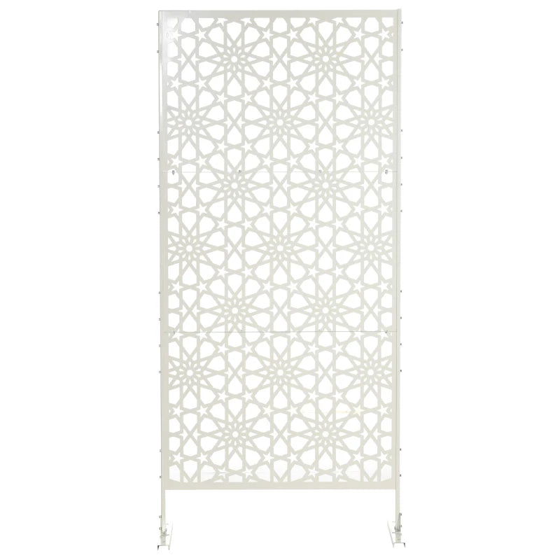 Metal Outdoor Privacy Screen, Decorative Outdoor Divider with Stand and Expansion Screws, 36.2" x 17.7" x 78", White