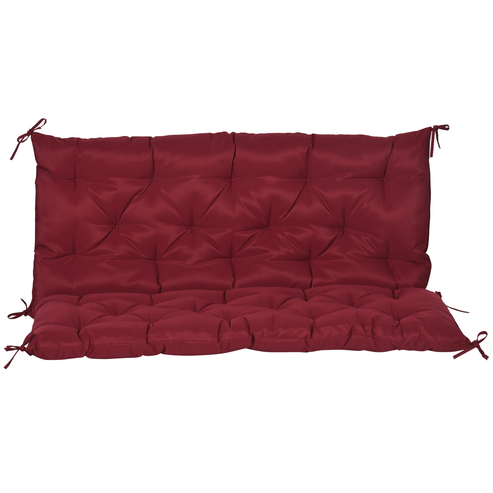 Outsunny Outdoor 2 Seater Bench Cushion 4.7 Inch Thick with Backrest Non Slip Patio Soft Pad Wine Red