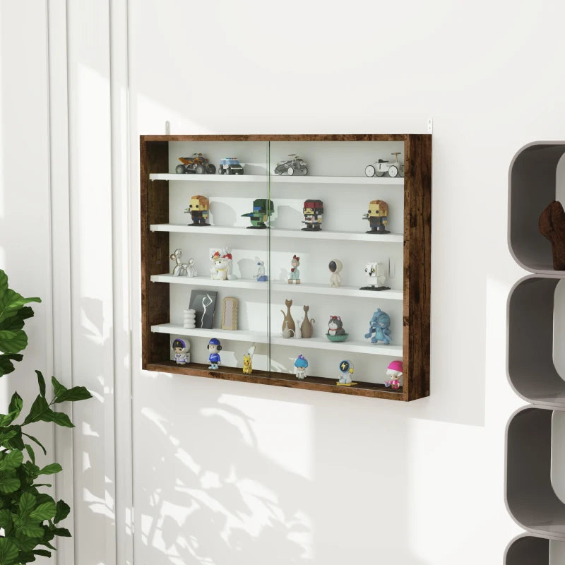 5-Tier Display Cabinet, Shot Glass Display Case, Glass Curio Cabinet with 2 Glass Doors and 4 Adjustable Shelves, Brown