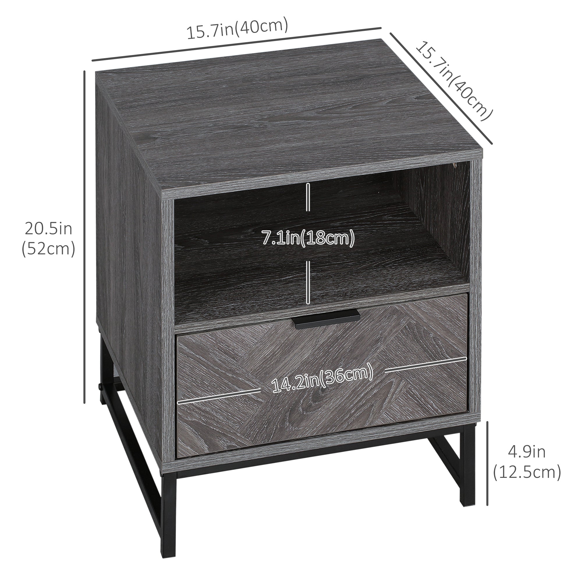 HOMCOM Chic Simplicity: Bedside Table with Drawer Open Shelf, Sofa Side Table for Bedroom Living Room, Dark Grey Finish