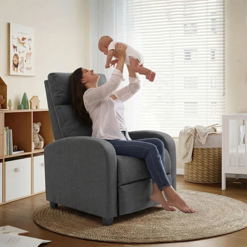 Fabric Recliner Sofa Manual Recliner, Home Theater Seating Single Reclining Sofa Chair with Padded Seat for Living Room, Dark Grey