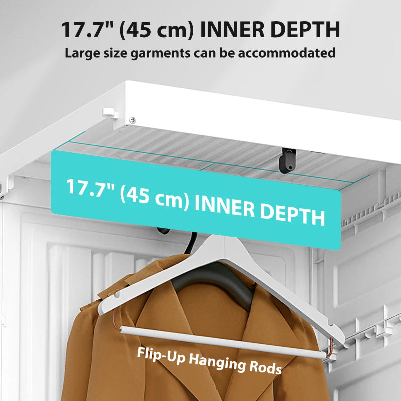 Portable Wardrobe, Foldable Plastic Closet with 8 Compartments, 2 Hanging Rods and Magnetic Clear Doors, Brown