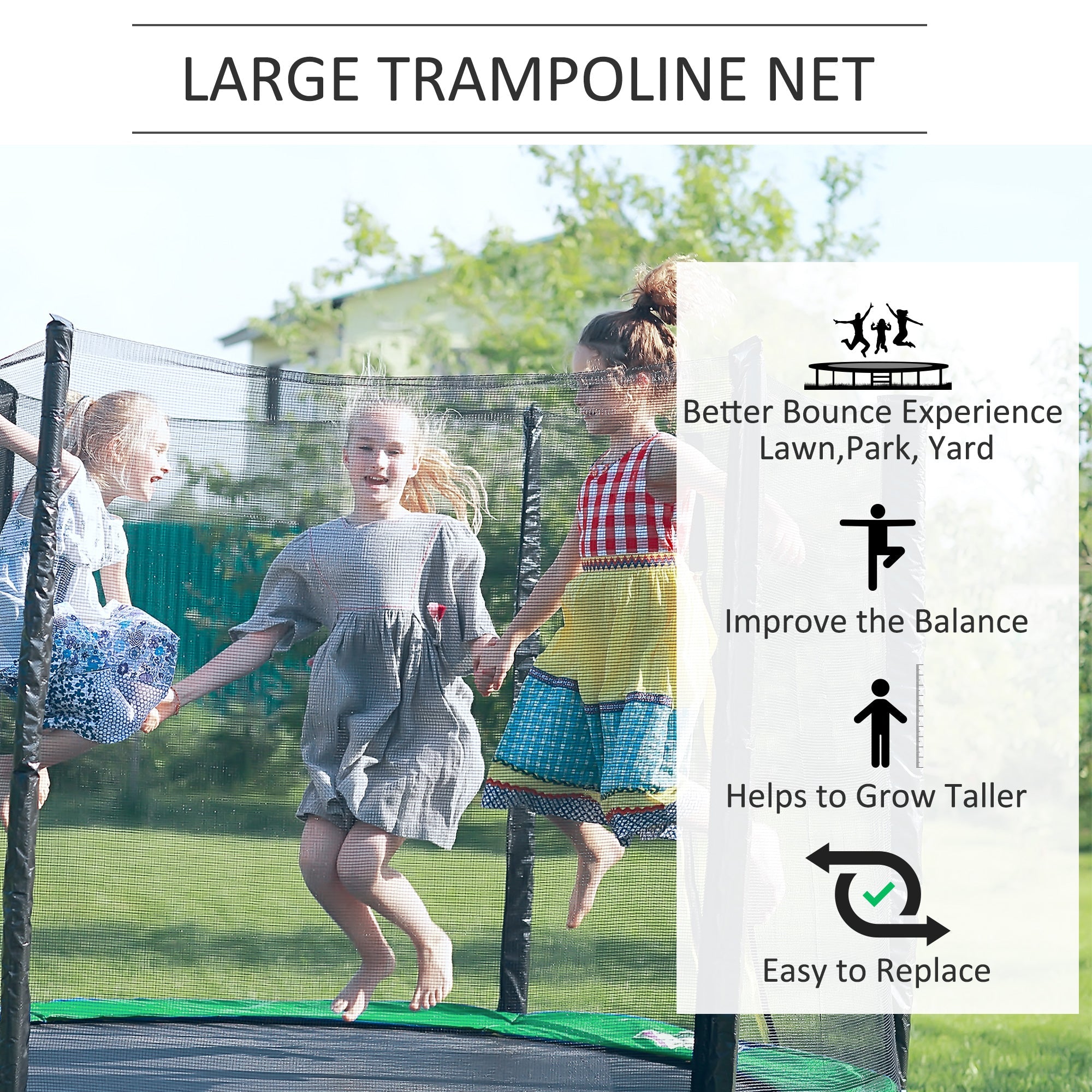 HOMCOM 12' Round Trampoline Replacement Net Enclosure Safety Net Fence with 4 Arch 8 Poles Black