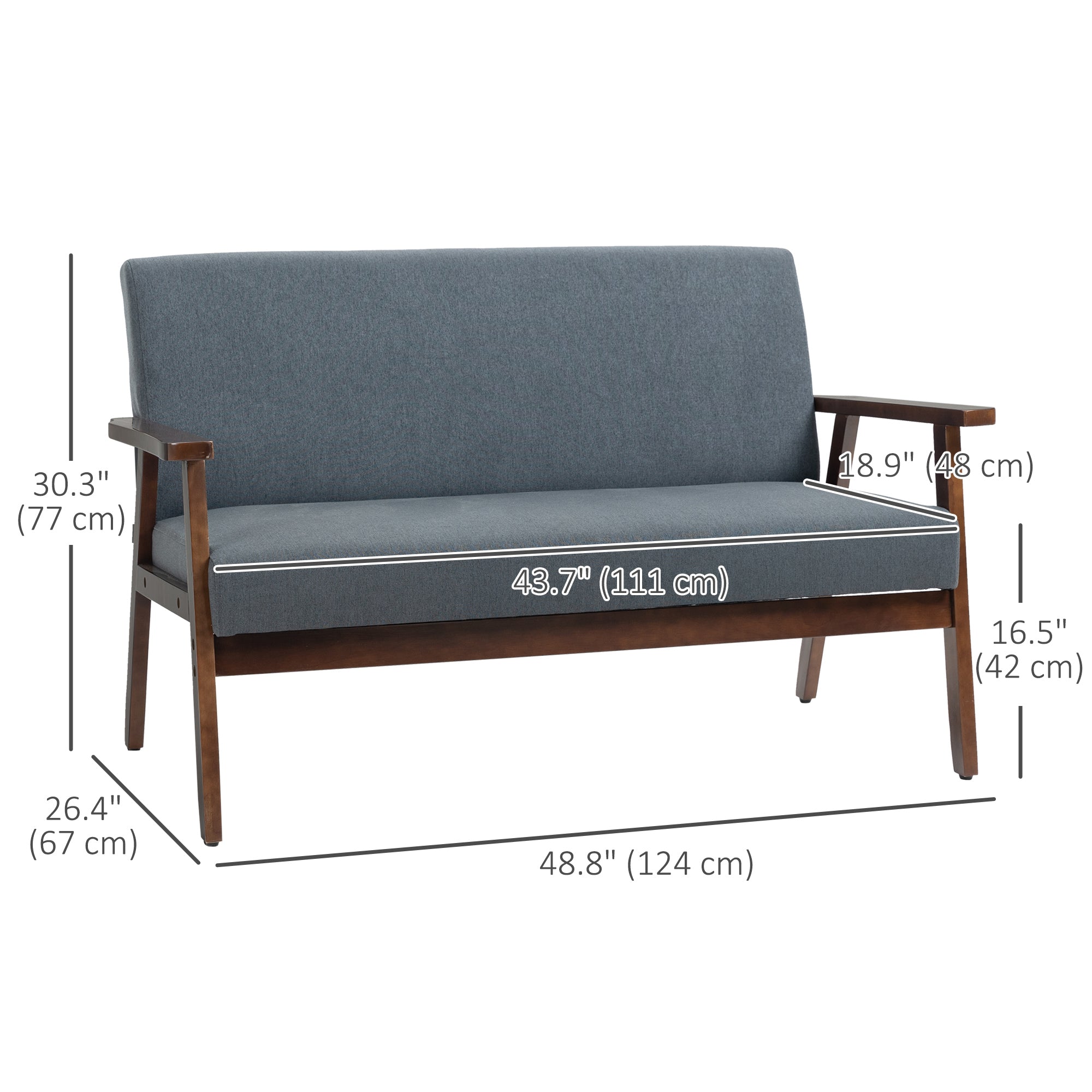 HOMCOM Compact Linen Loveseat Sofa: Double Seat with Rubber Wood Frame, Dark Grey