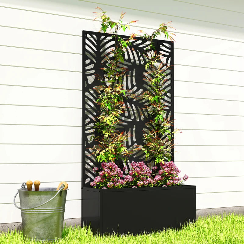 Metal Garden Bed with Trellis for Climbing Plants, Freestanding or Wall Mounted Flower Bed for Garden, Patio, Balcony
