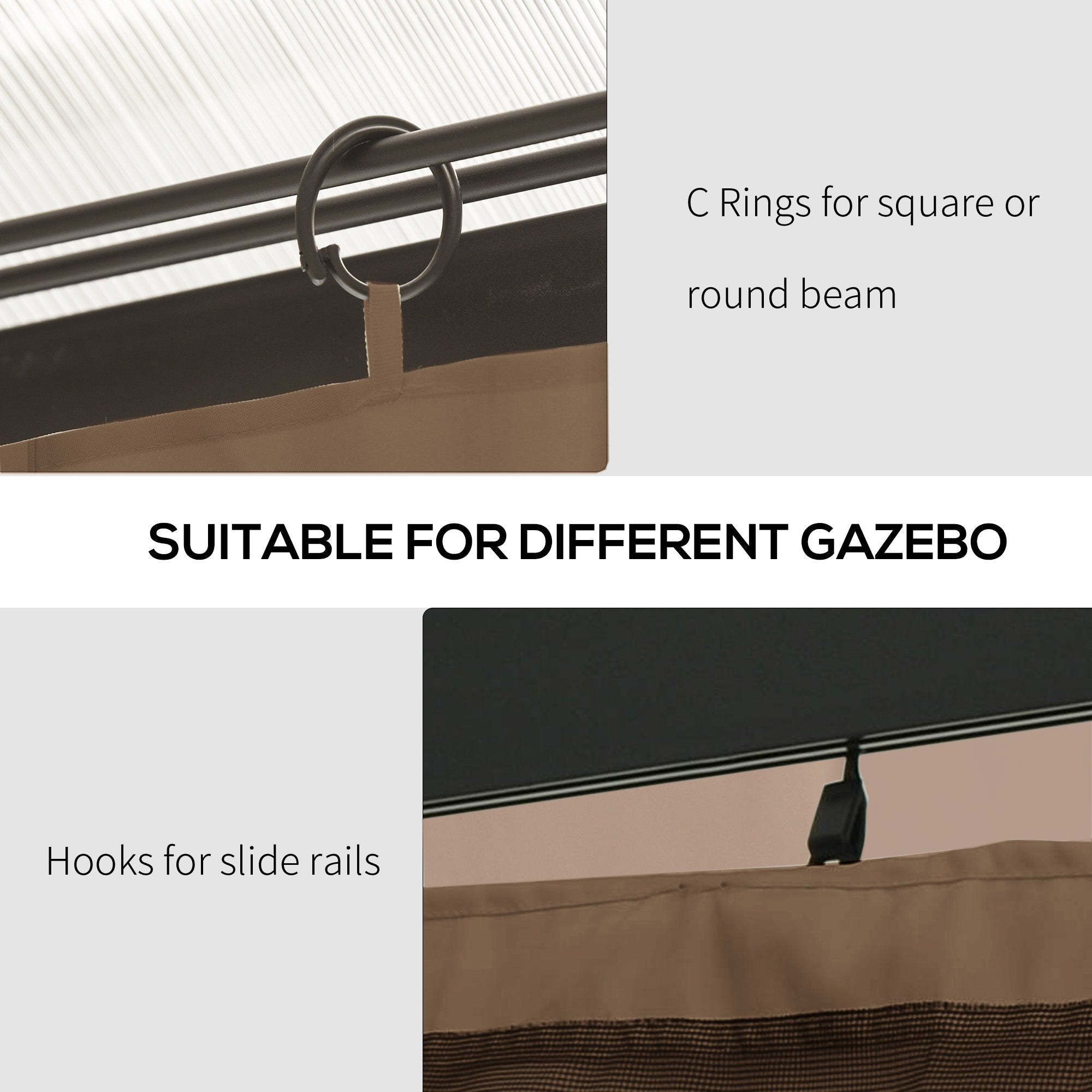 Outsunny Gazebo Curtain 10'x10' Sidewall Set 4 Panels with Hooks Brown for Outdoor Shelter