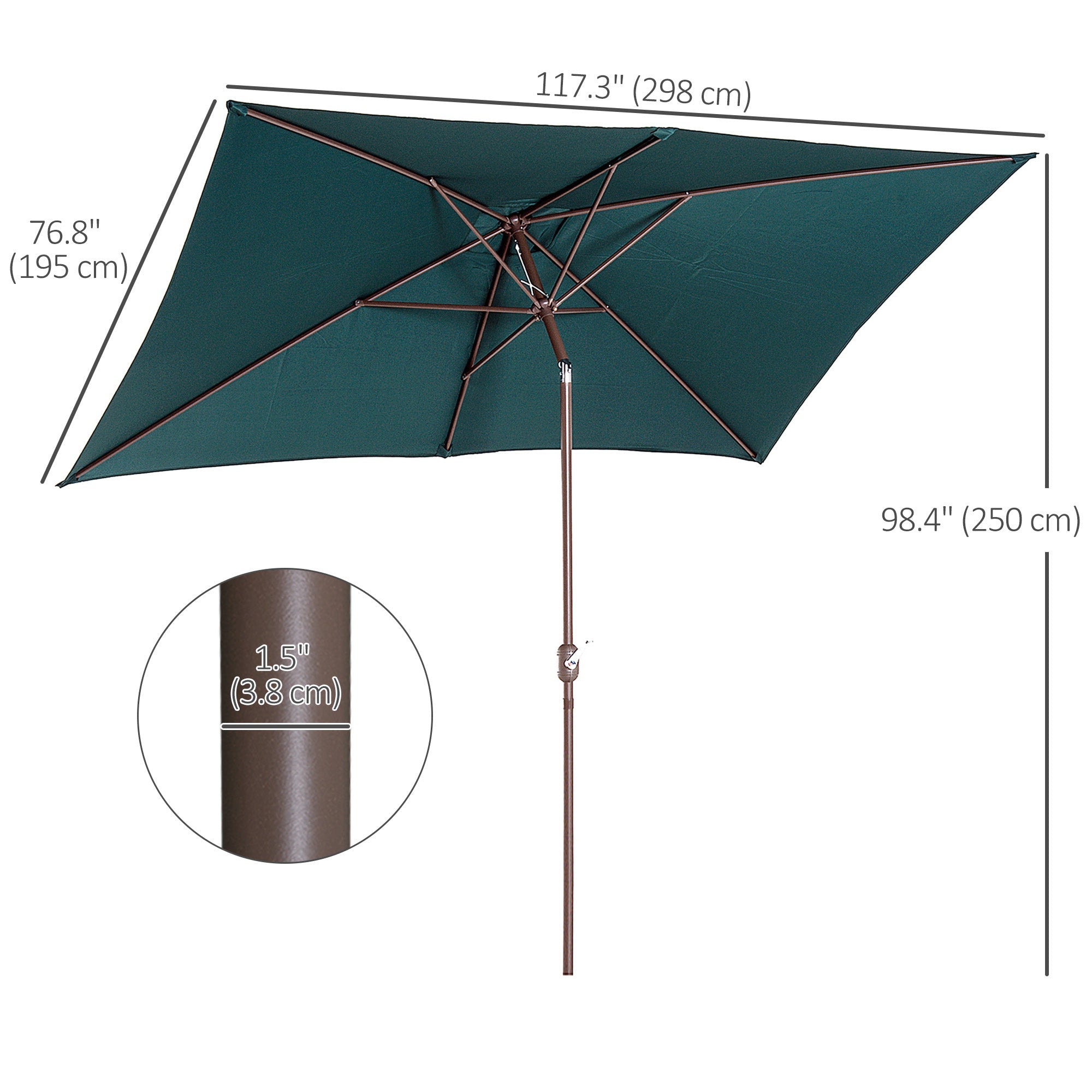 Outsunny 6.5x10ft Rectangle Aluminum Patio Umbrella Garden Parasol Outdoor Sunshade Tilt Crank Canopy Green