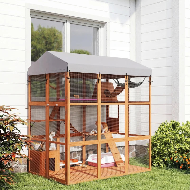 81"H Catio Outdoor with Floor to Prevent Escaping & Easy Cleaning, for 2-4 Cats Kittens, Orange