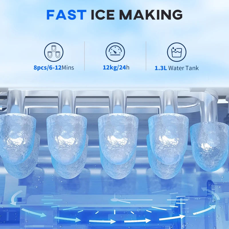 Portable Ice Maker Countertop with Handle, Self Cleaning Ice Maker Machine with Scoop and Basket, 26lbs/24Hrs, Black