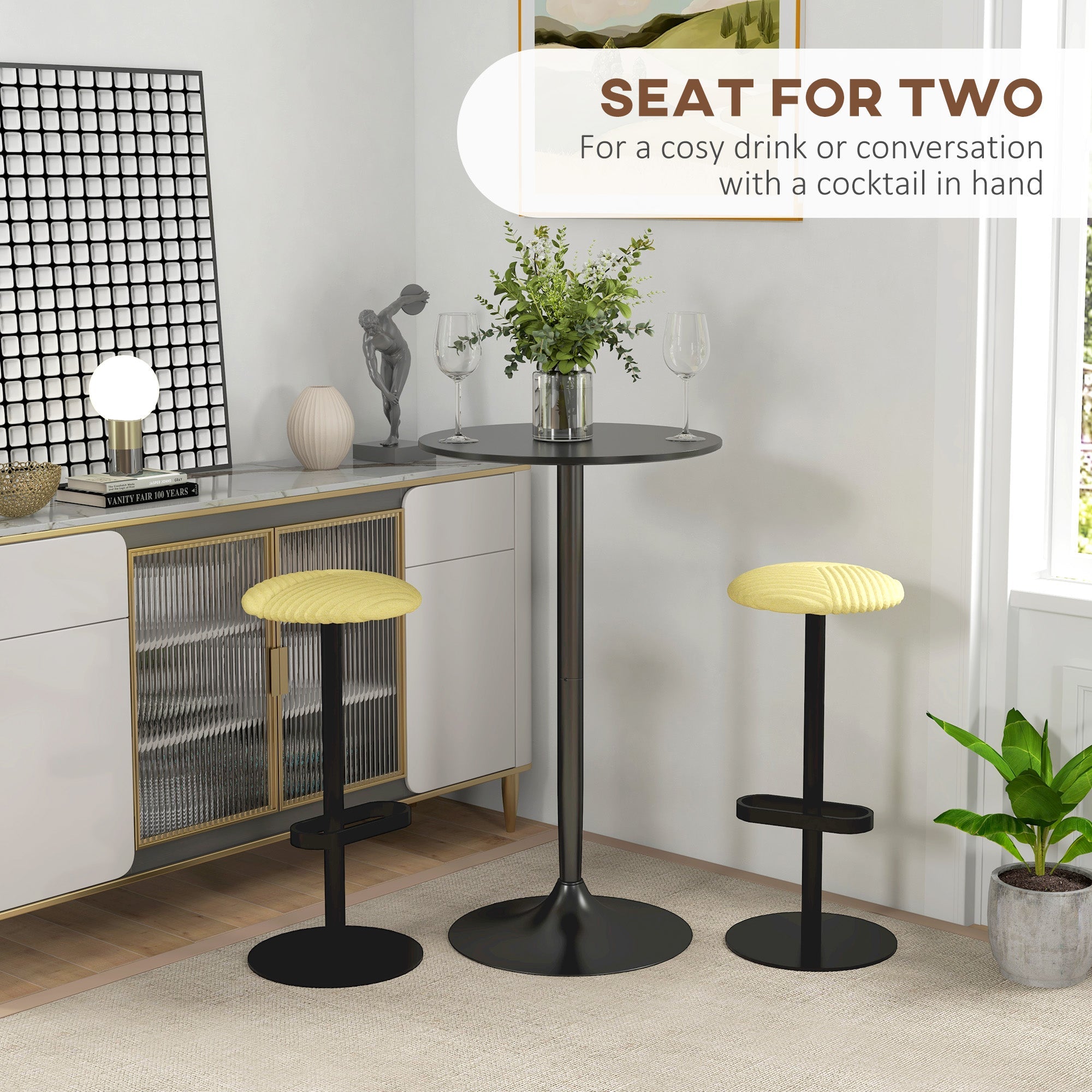 HOMCOM Modern High Top Bar Table Round Dining Painted Top Steel Base Bistro Table for 2 Black