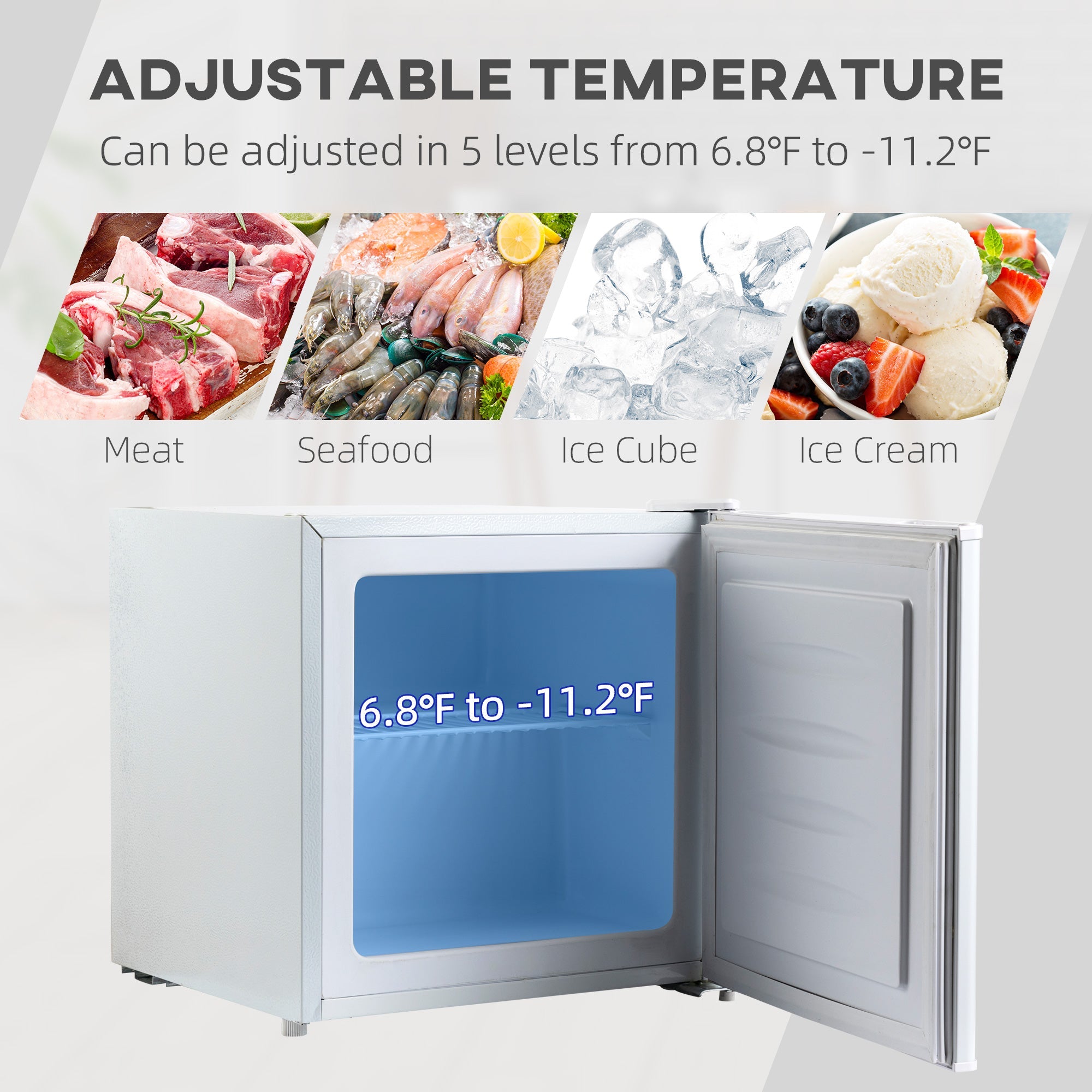 HOMCOM 1.1 Cu. Ft. Mini Freezer, Compact Upright Freezer with Reversible Door, Removable Shelf, Adjustable Temperature, White