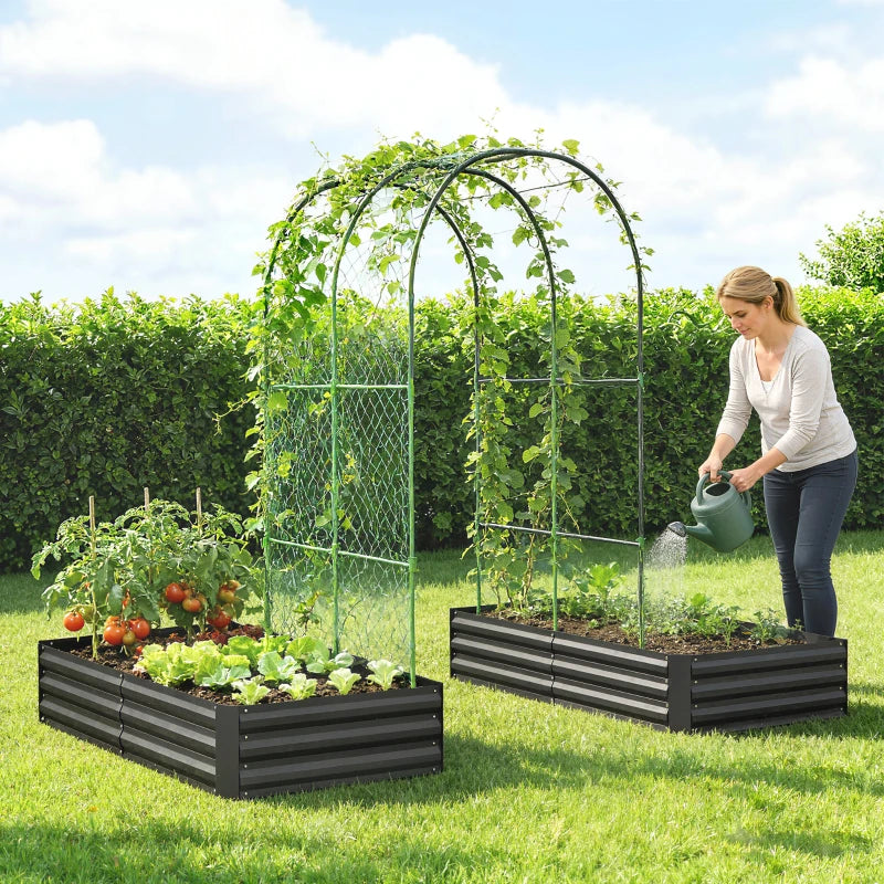 Metal Raised Garden Bed with Trellis, Galvanized Garden Bed Kit Outdoor Garden Box with Trellis, Black