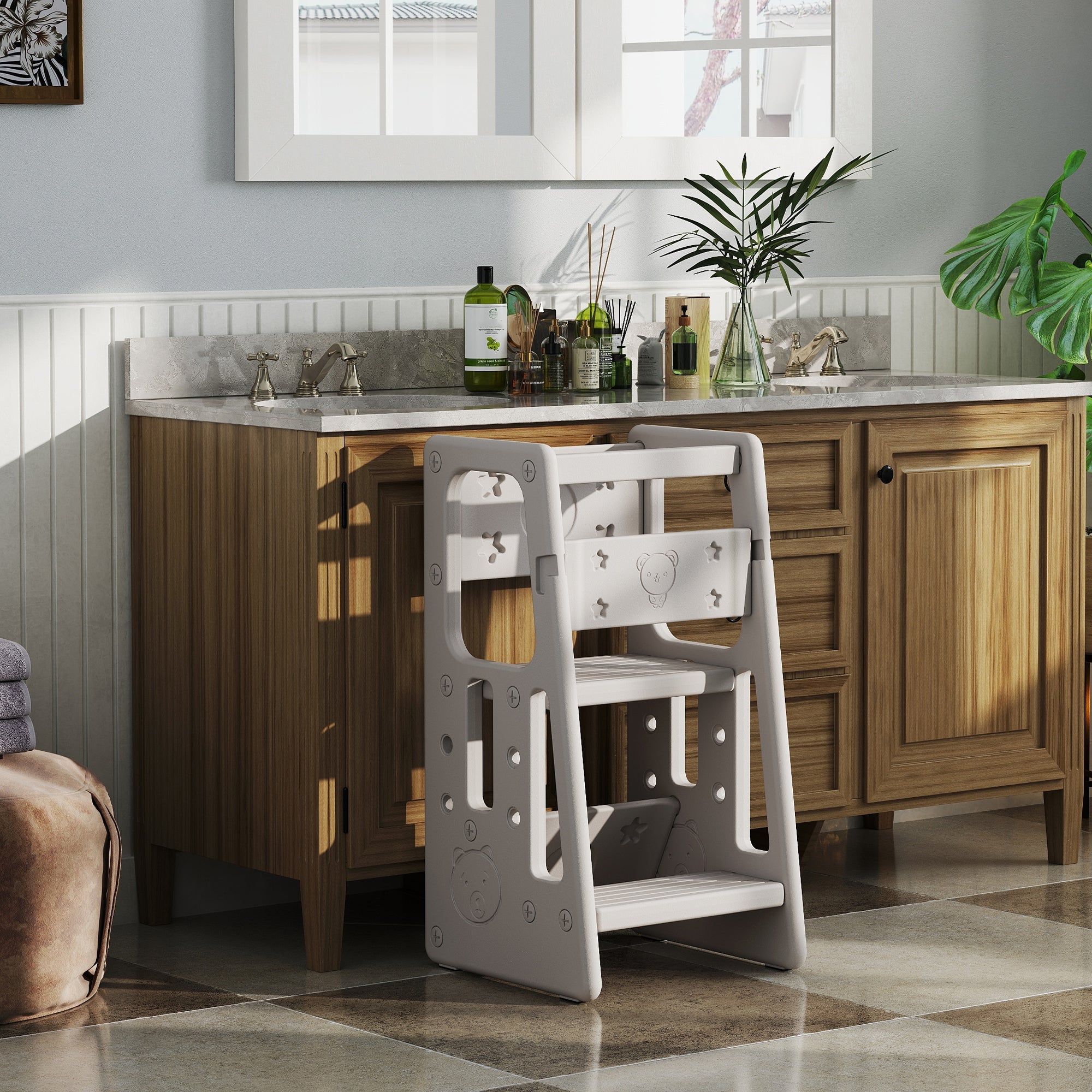 Qaba Kitchen Companion: Kids Adjustable Step Stool Tower for Counter Learning, Safe Standing Platform