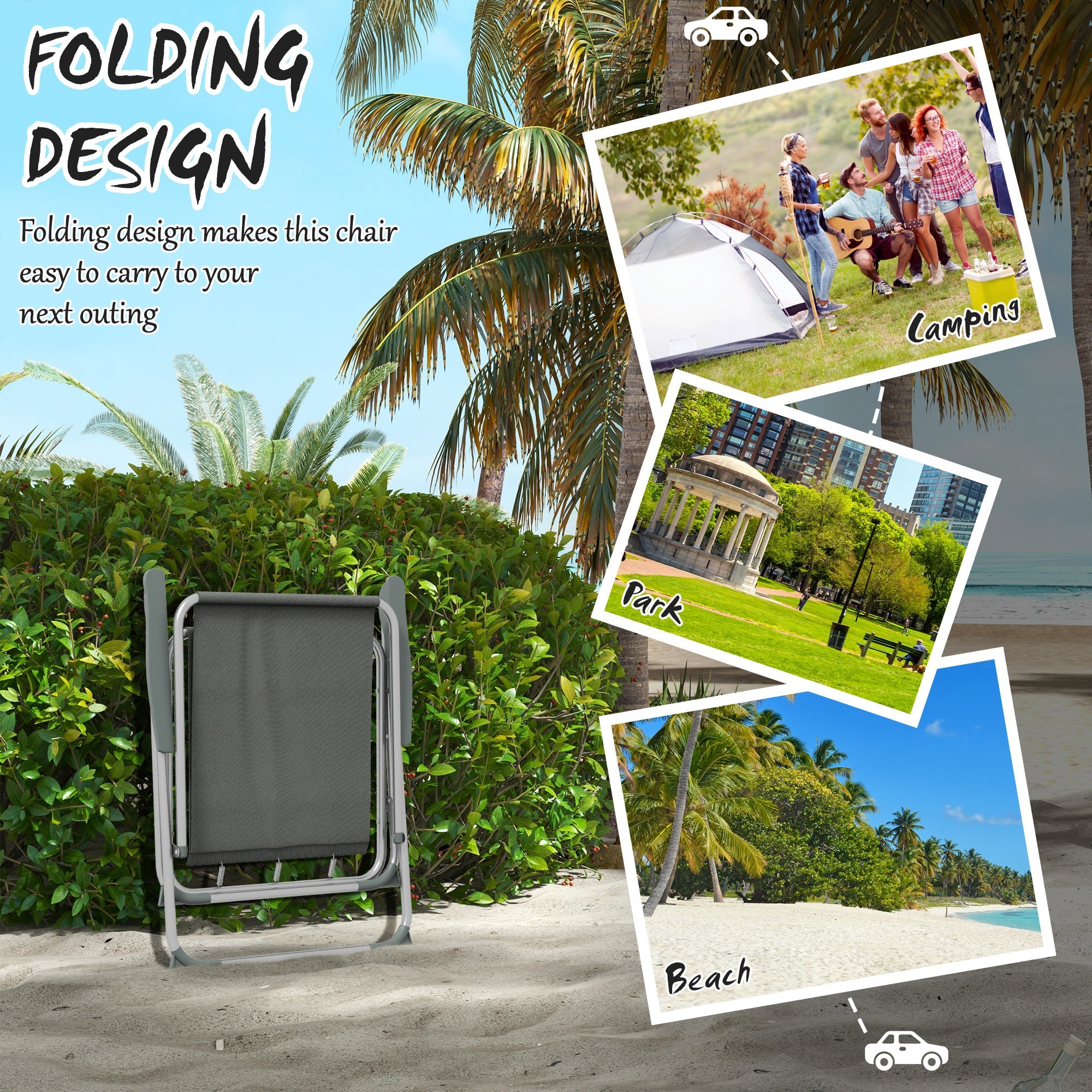 Outsunny Portable Patio Perfection: 4-Pack Folding Camping Chairs with Armrests for Garden Backyard, Grey Finish