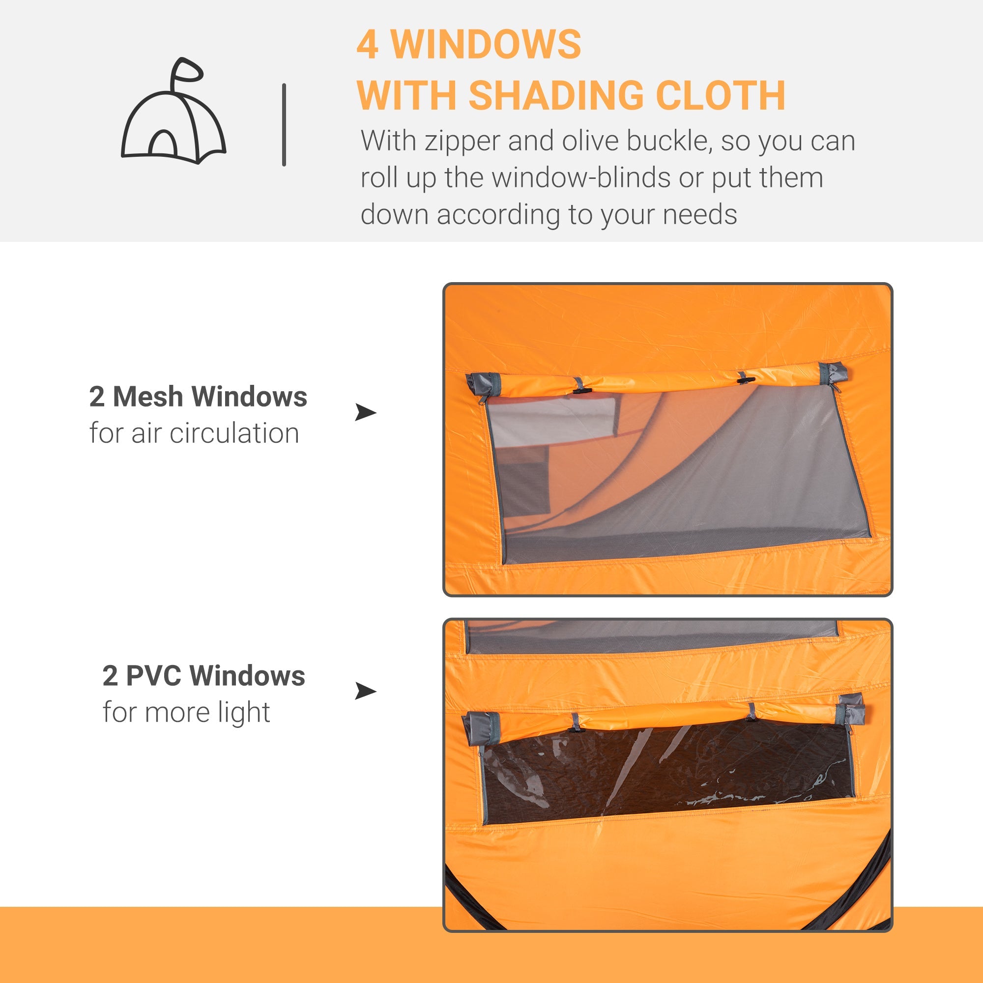 Outsunny 5-Person Pop Up Camping Tent, Easy Setup, Orange, with Doors, Windows, Carry Bag