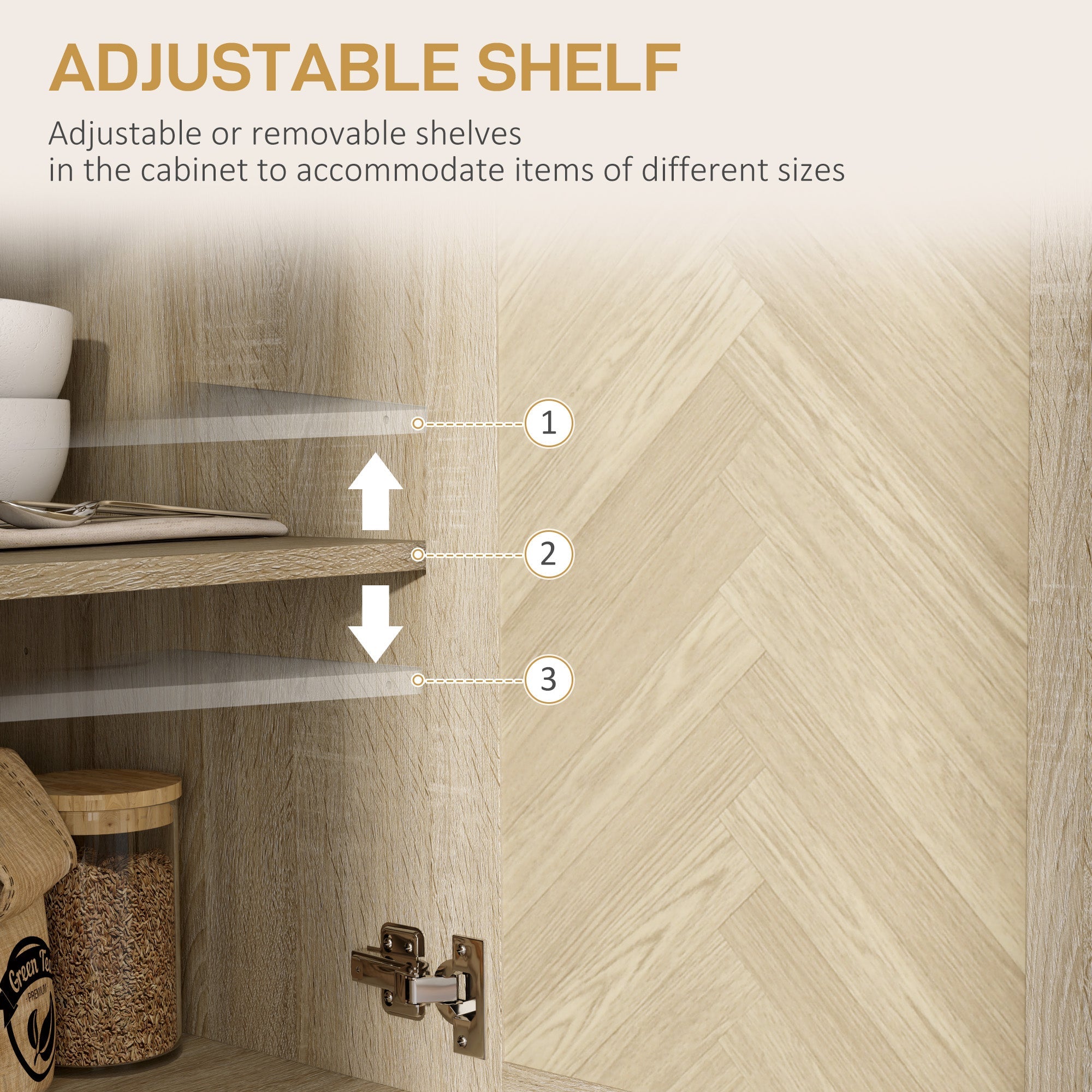 HOMCOM Buffet Cabinet, Coffee Bar Cabinet with Drawers and Adjustable Shelf, Oak