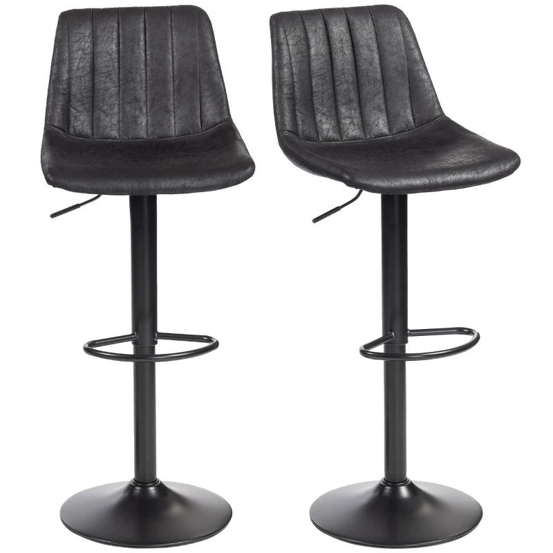 Counter Height Bar Stools Set of 2, Adjustable Height Bar Chairs with Swivel Seat, Leathaire Upholstery, Black