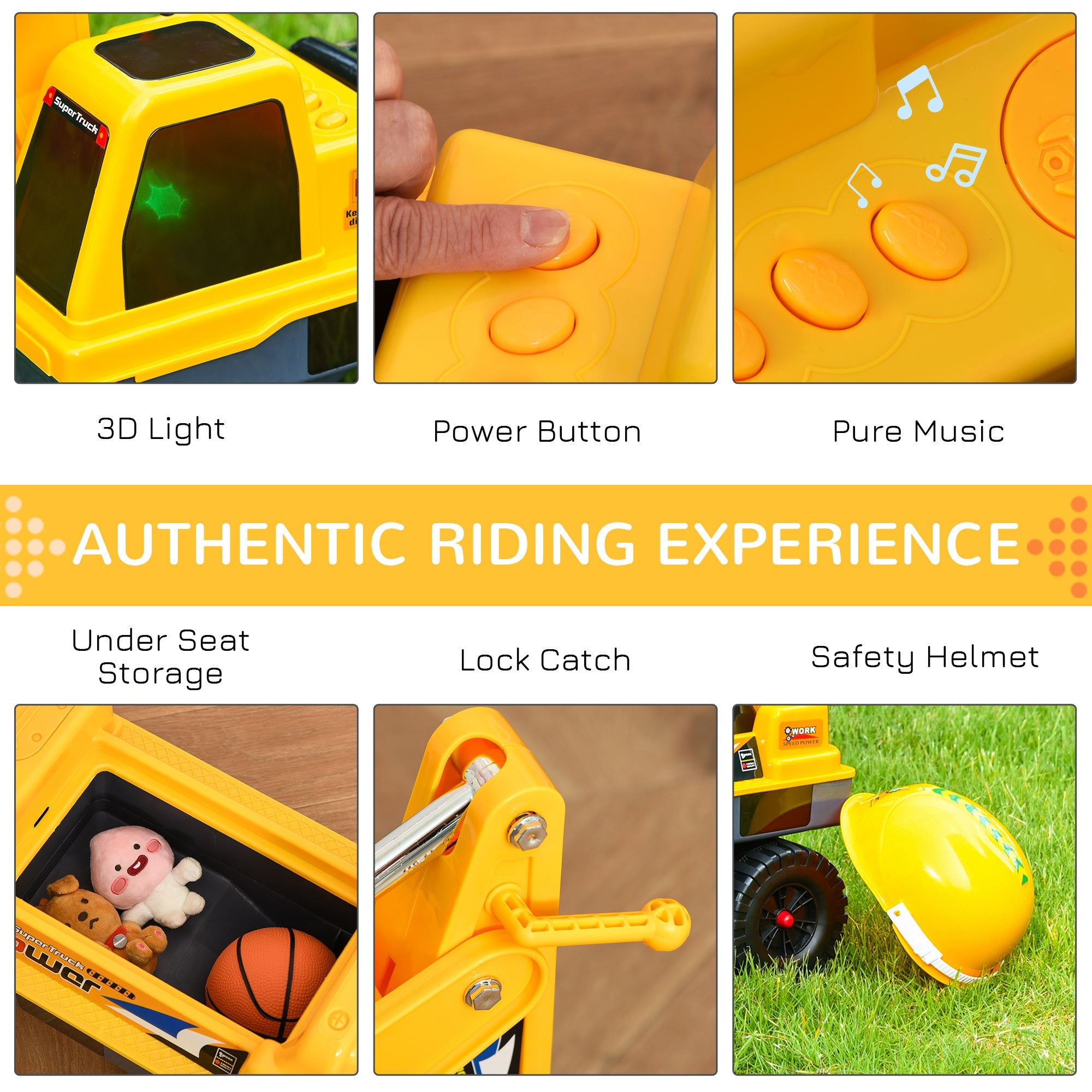 Qaba Construction Ride on Excavator Digger Multi-functional Bulldozer Toy Detachable Bucket Yellow