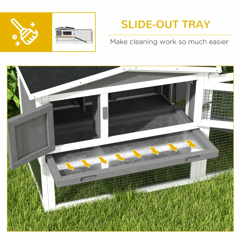 Wooden Rabbit Hutch Guinea Pig House with Removable Tray, Openable Roof, Trough, Run for Tortoises and Ferrets, Grey