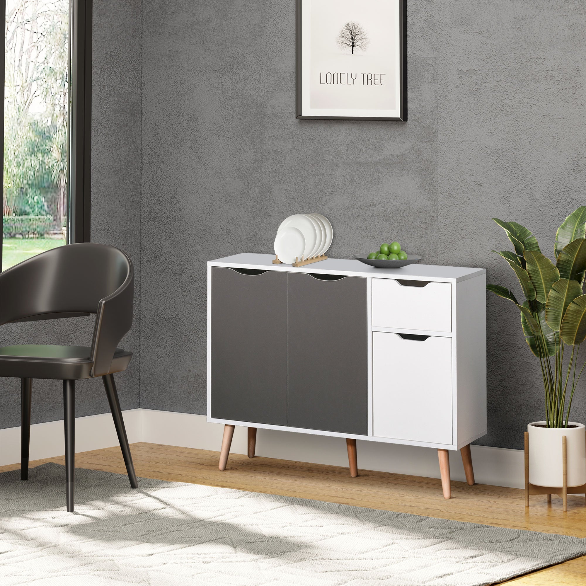 HOMCOM 28" Sideboard Sophistication: Storage Cabinet with Drawer, Solid Frame for Bedroom, Living Room, Home Office, Grey