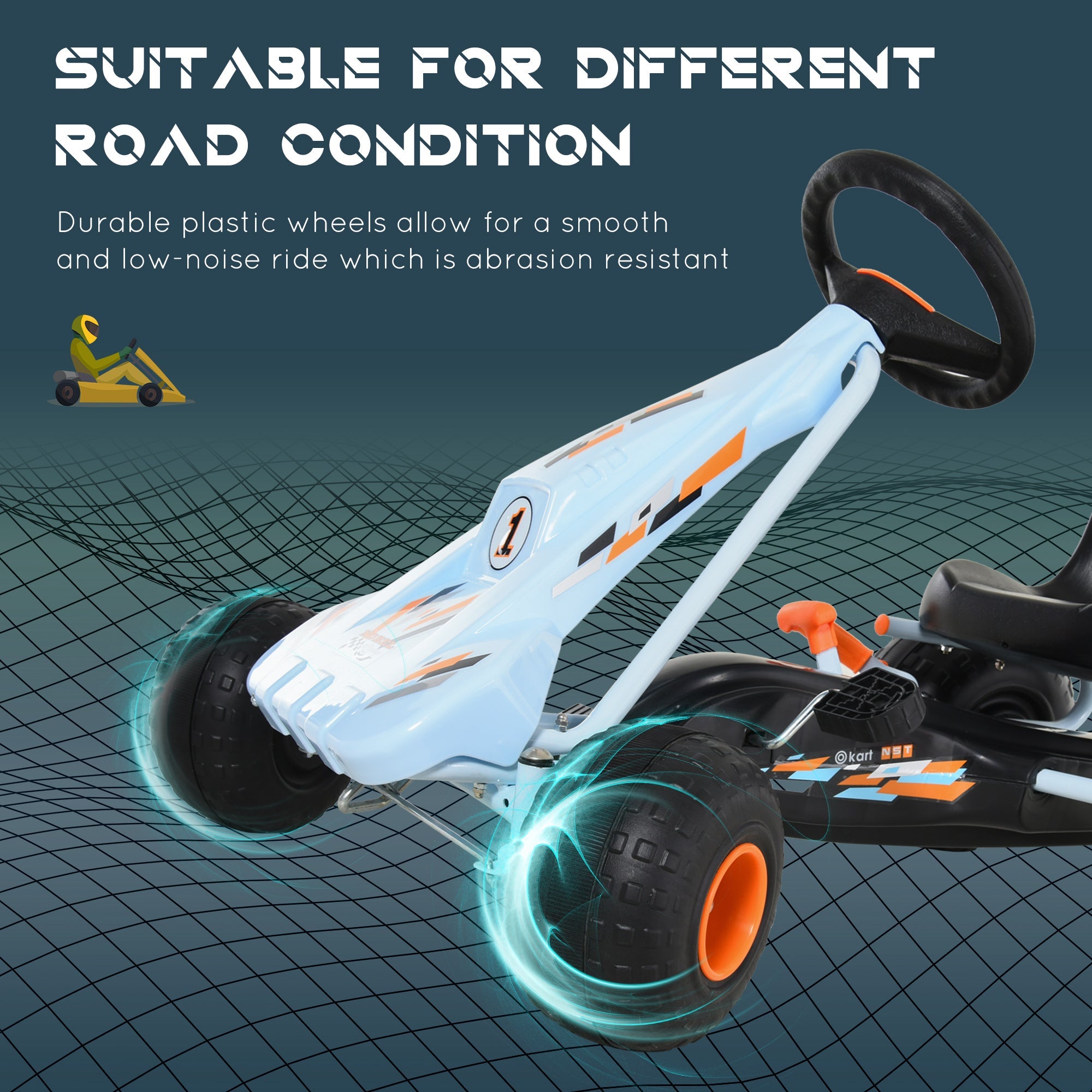 Aosom Pedal Powered Go Kart for Kids 4 Wheel Ride on Car Adjustable Seat Handbrake Cute Style