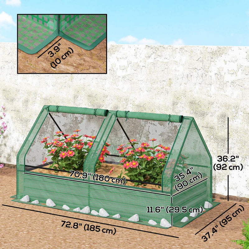 6' x 3' Metal Planter Box with Cover, Raised Garden Bed with Mini Greenhouse for Herbs, Vegetables, Green and Dark Grey