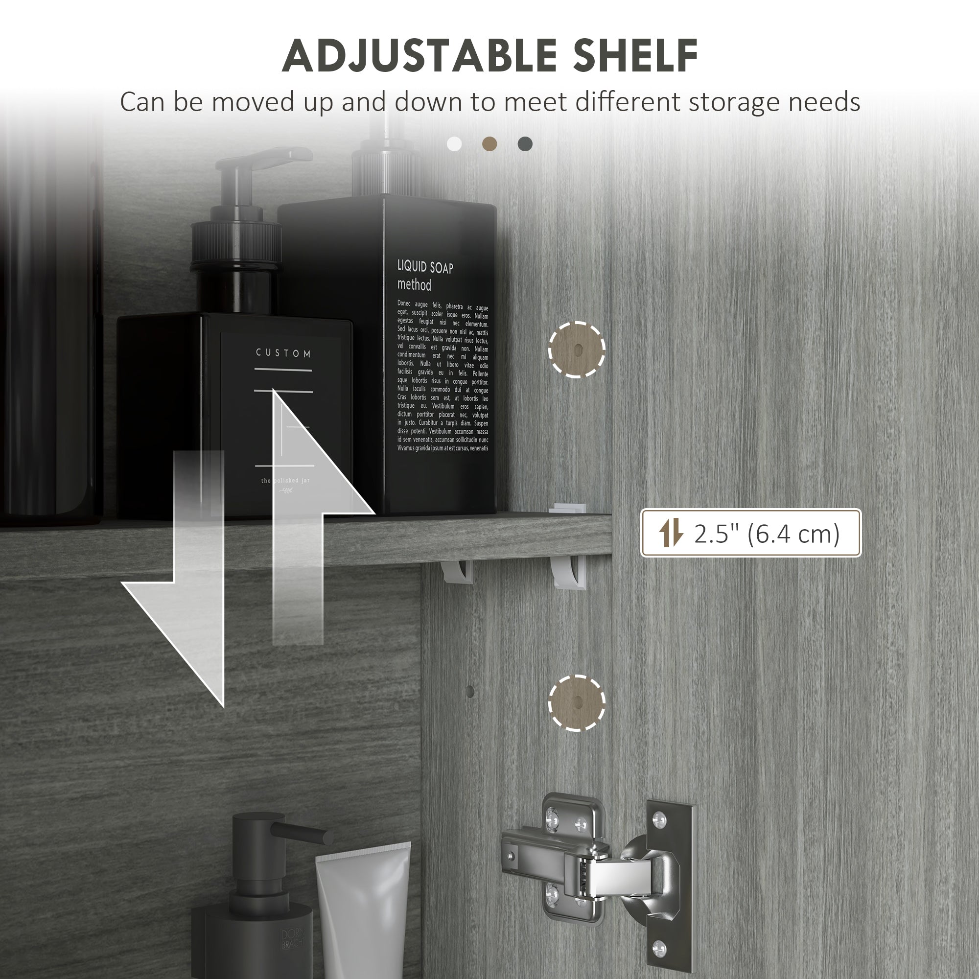 HOMCOM Wall Mount Mirrored Bathroom Medicine Cabinet Adjustable Shelf Double Soft Close Doors Grey